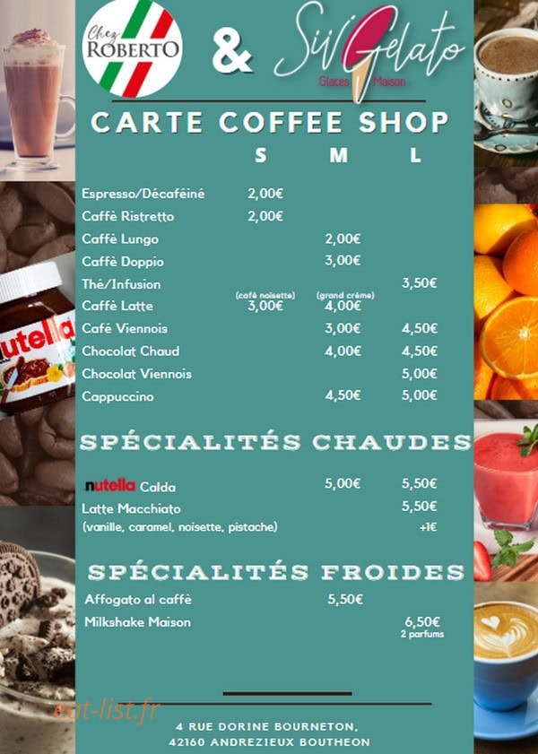 Carte et menu de Siii Gelato à Andrezieux Boutheon — Carte coffee shop