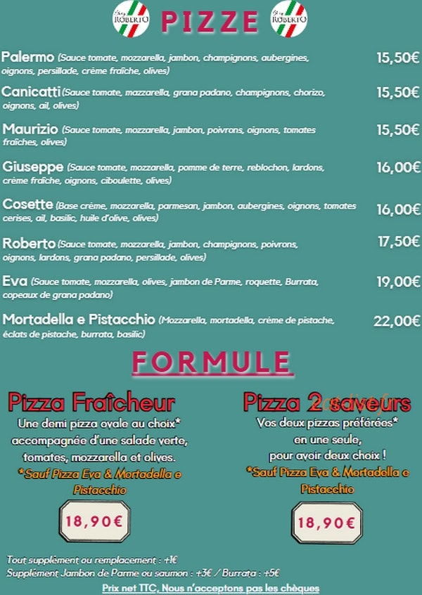 Carte et menu de Siii Gelato à Andrezieux Boutheon — Les pizzas suite et formules