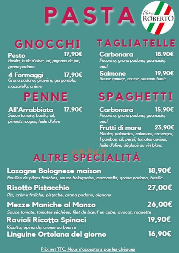 Carte et menu de Siii Gelato à Andrezieux Boutheon — Pasta