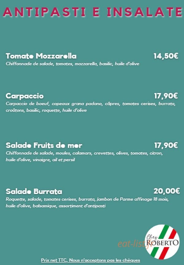 Carte et menu de Siii Gelato à Andrezieux Boutheon — Les antipastis et salades