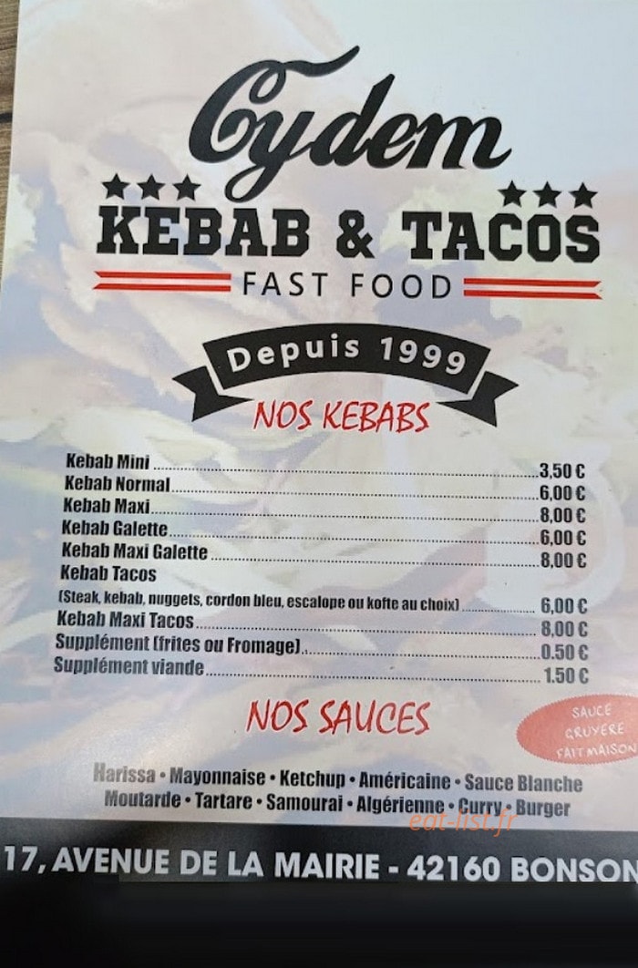 Cydem Kebab — carte page 2