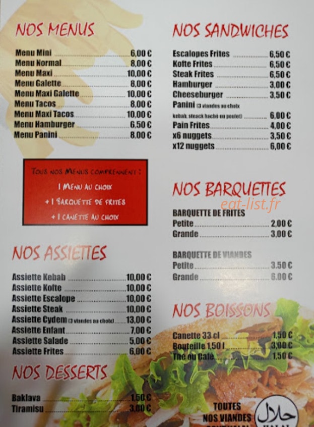 Cydem Kebab — carte page 3