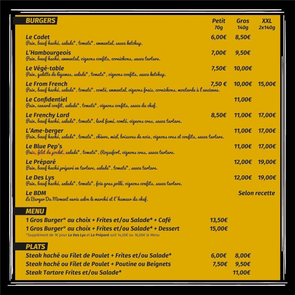 Frenchy's burger — carte page 2