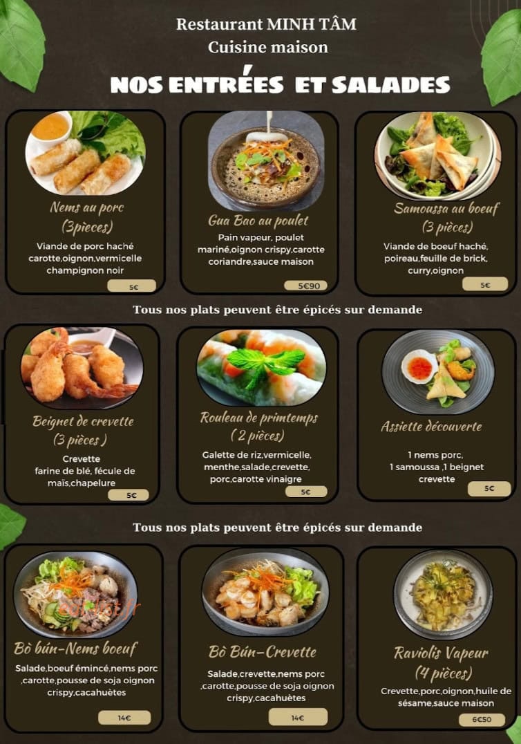 Restaurant MinhTâm — carte page 1