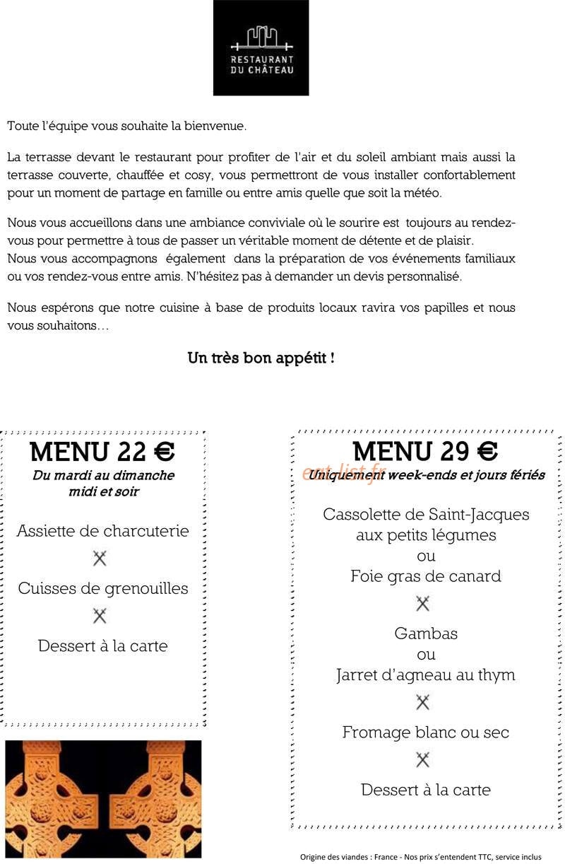 Restaurant du Château — carte page 1