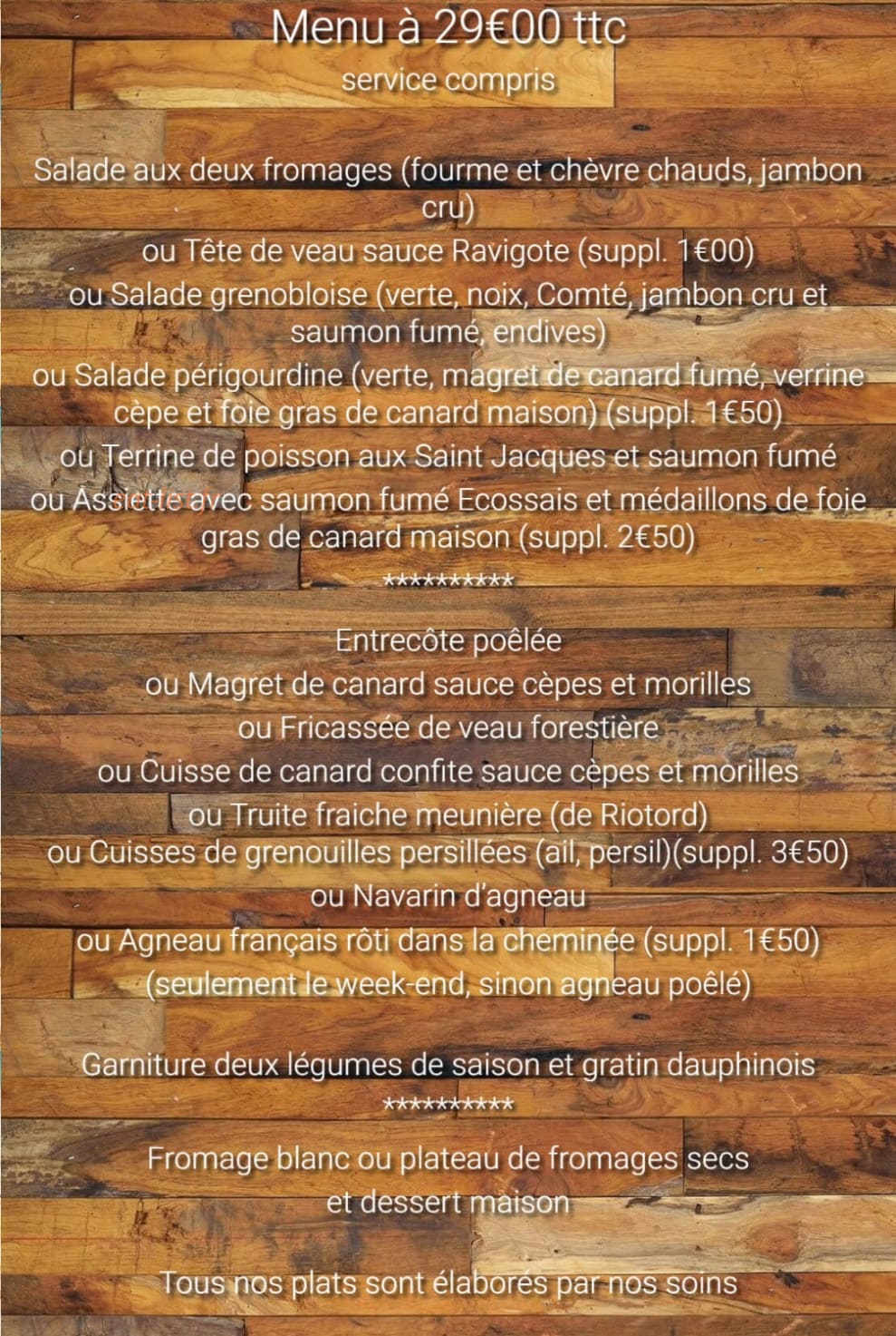 Auberge du Grand Bois — carte page 1