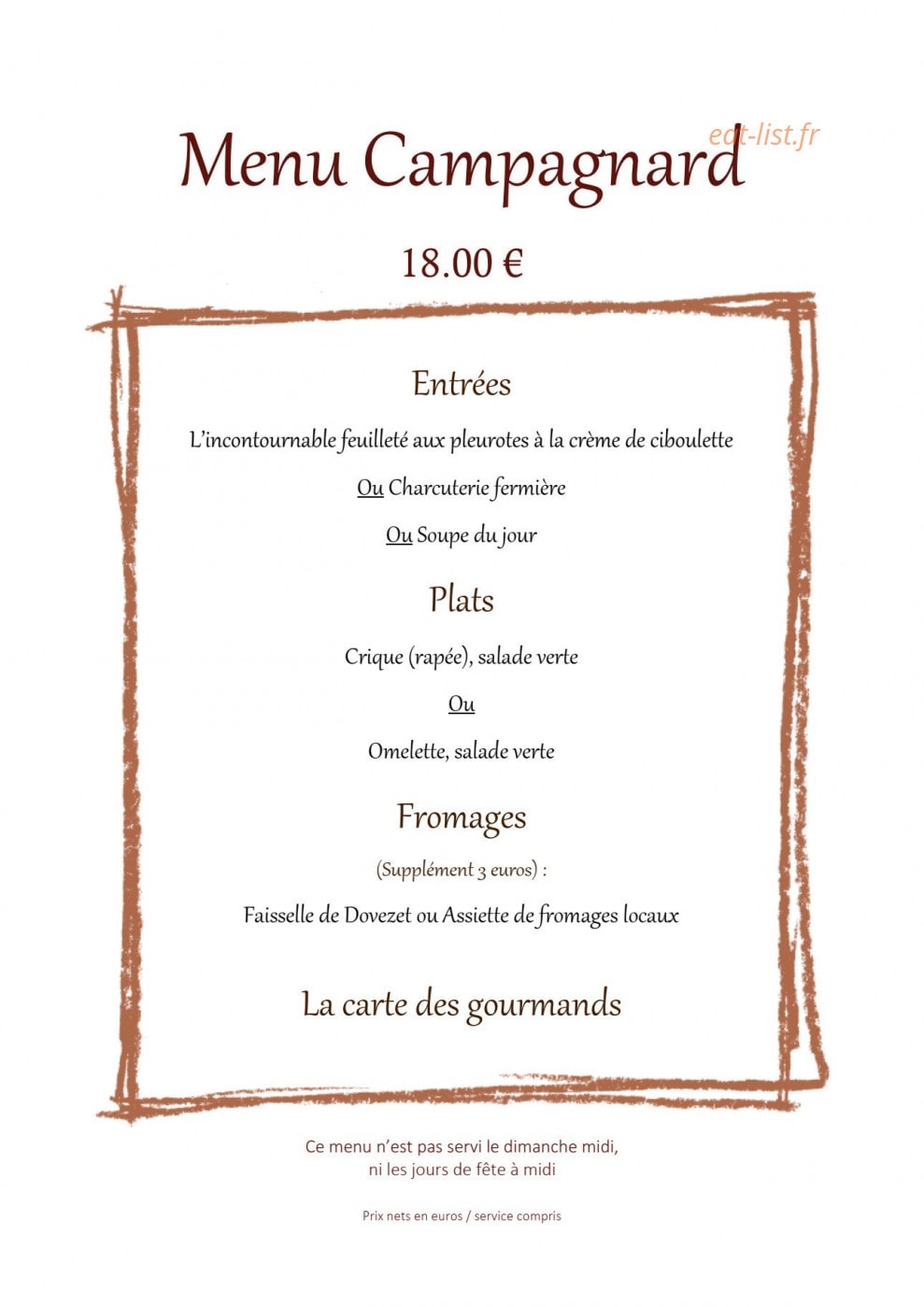 Carte et menu de Château de bobigneux à Saint Sauveur en Rue — Menu campagnard
