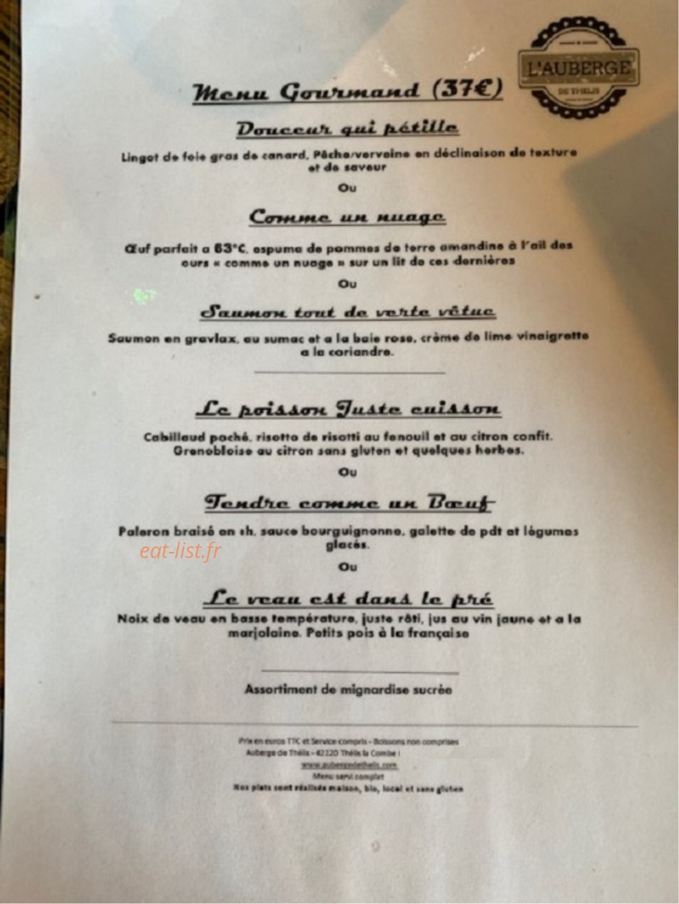 Auberge de Thelis — carte page 4