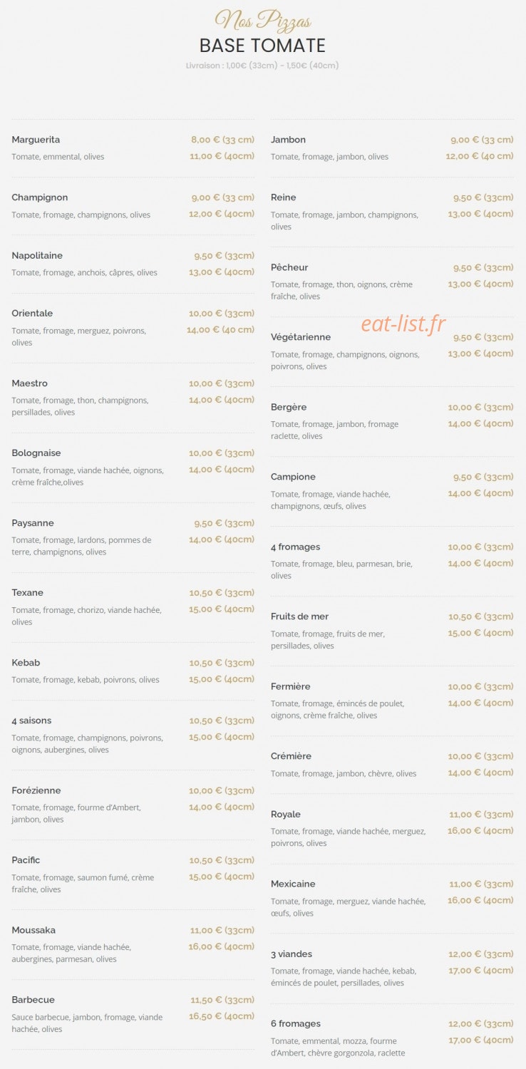 Sam Pizz' — carte page 1