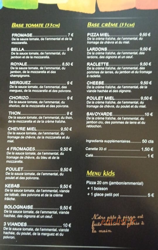 Bella pizza — carte page 1