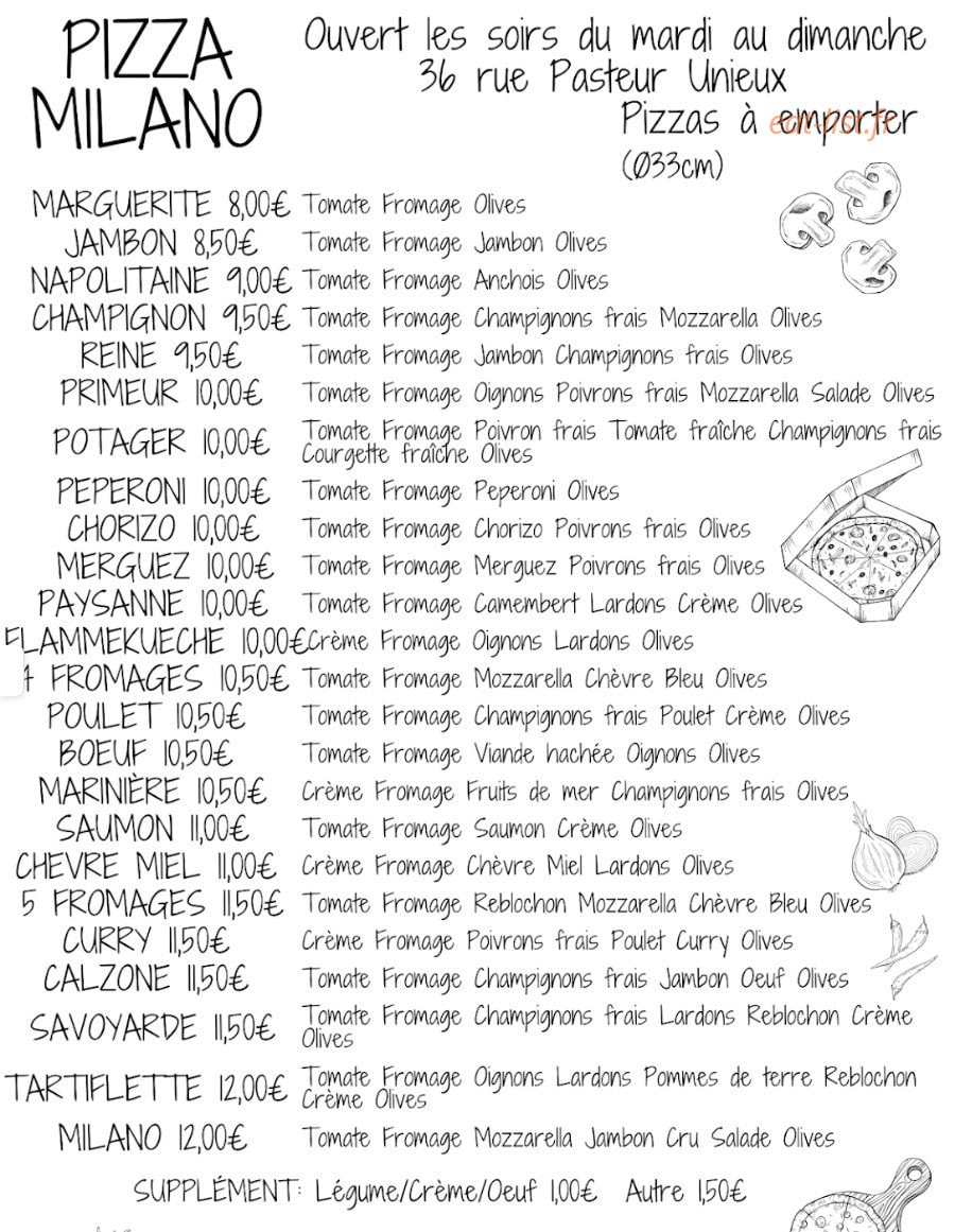 Pizza Milano — carte page 1
