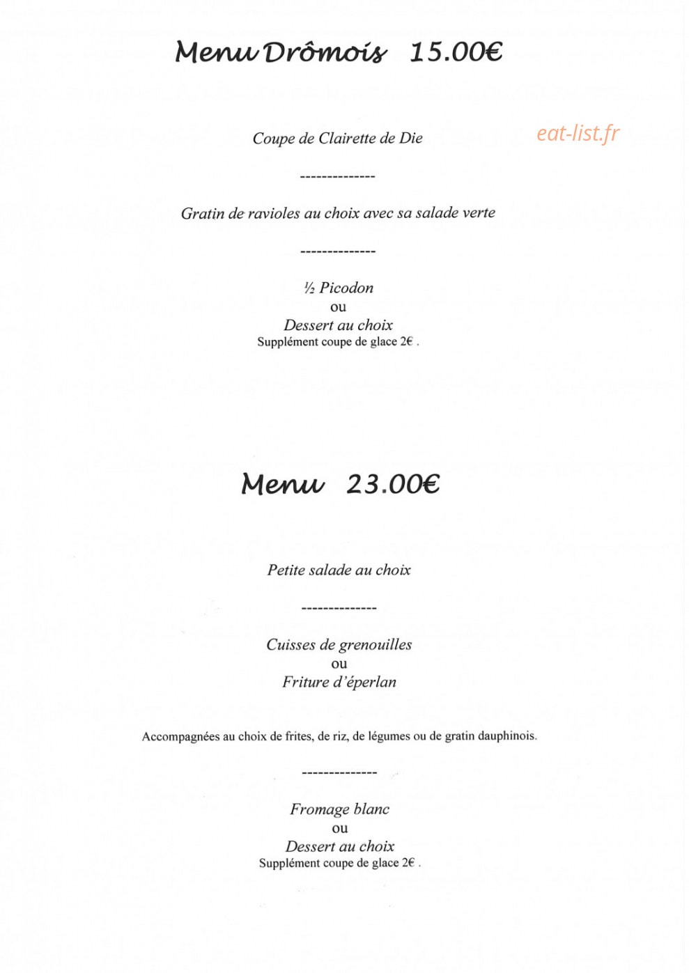 Auberge du Bosquet Fleuri — carte page 1