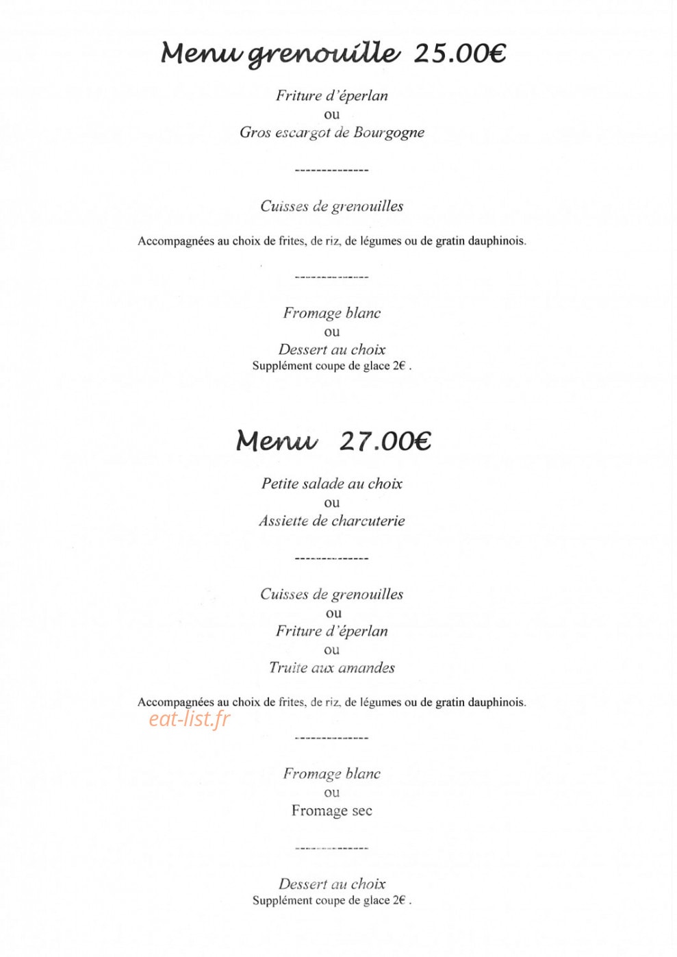 Auberge du Bosquet Fleuri — carte page 2