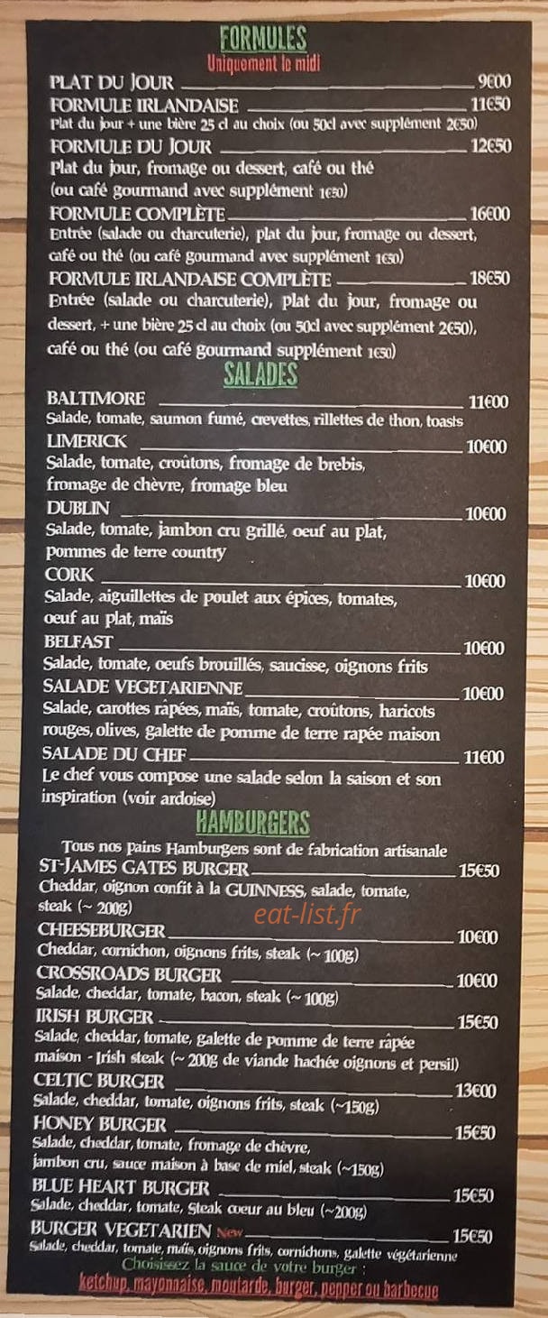 Crossroads Tavern — carte page 1