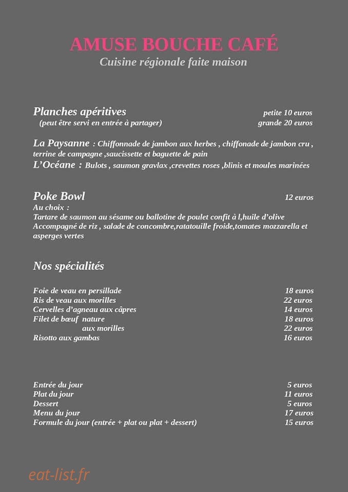 L'Amuse Bouche café — carte page 1