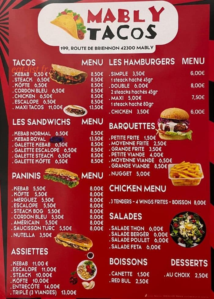 Mably Tacos — carte page 2