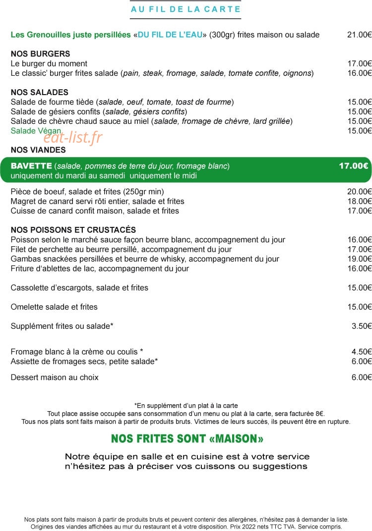 Au Fil de L'Eau — carte page 2