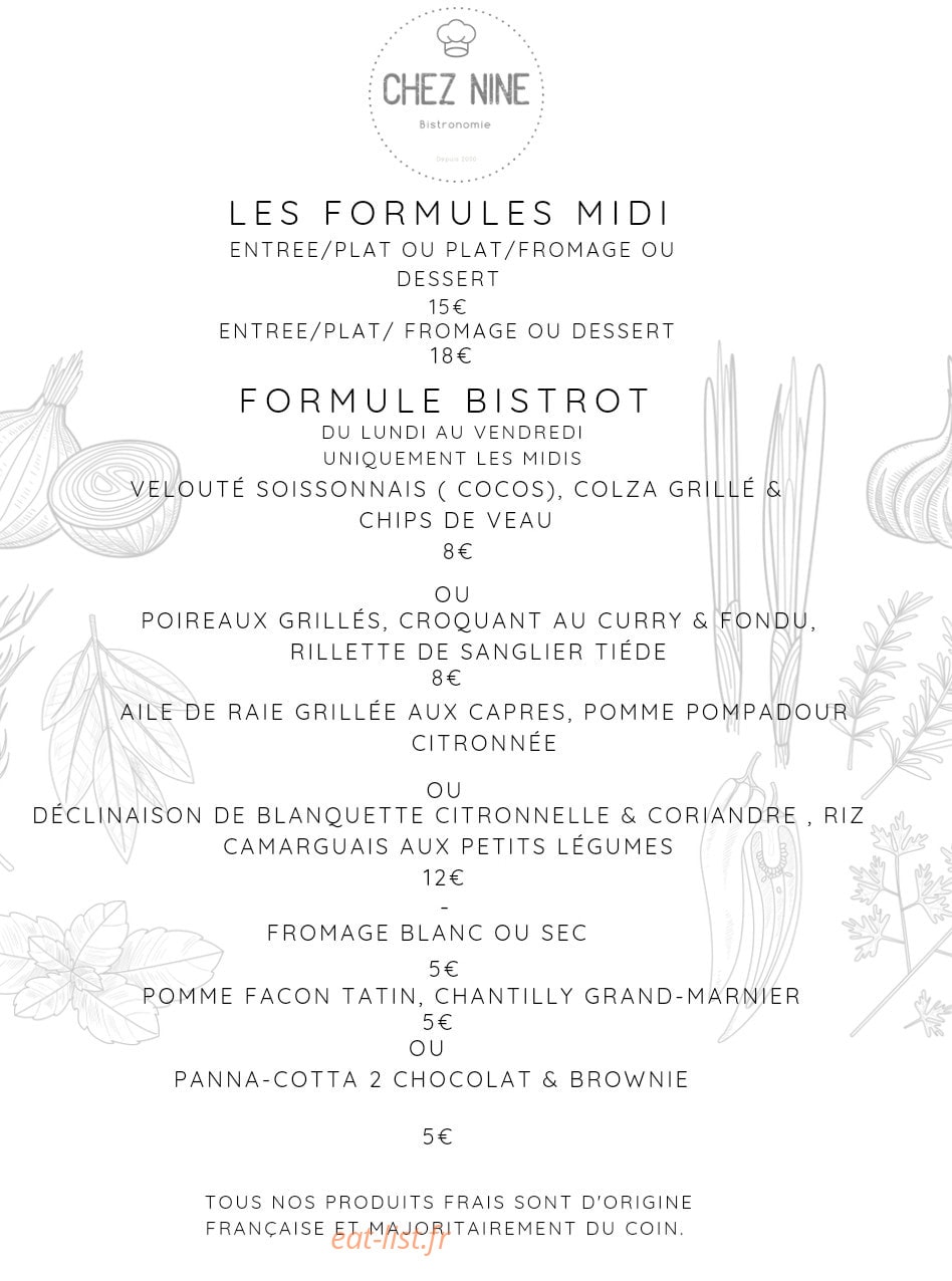 Chez Nine — carte page 1
