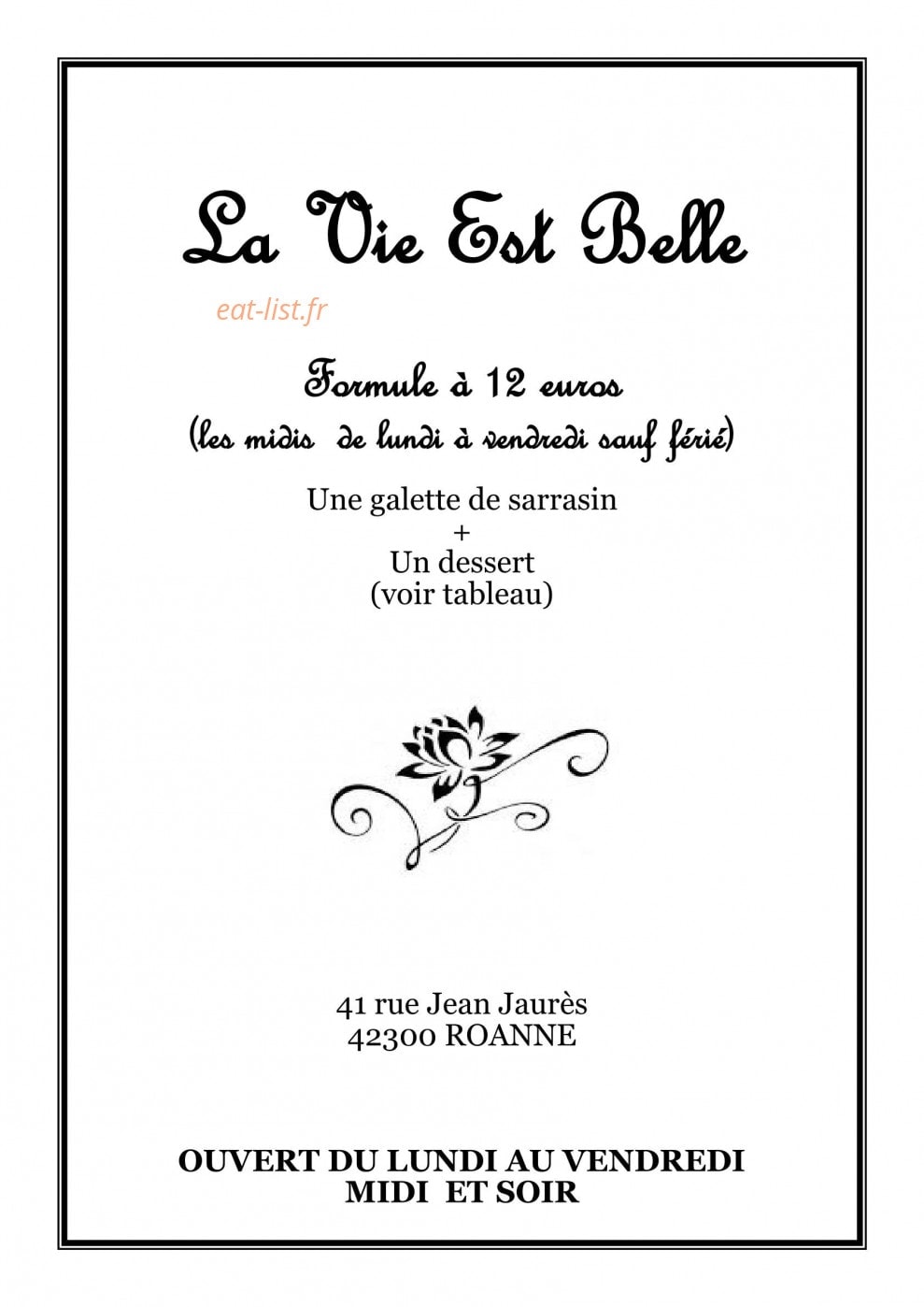 La Vie Est Belle — carte page 1