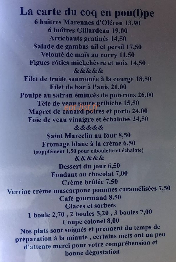 Le coq en poulpe — carte page 2