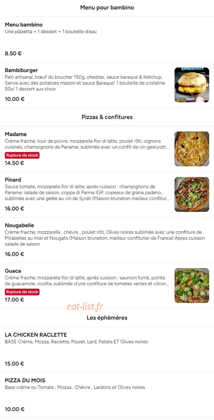 Madame pizza — carte page 1