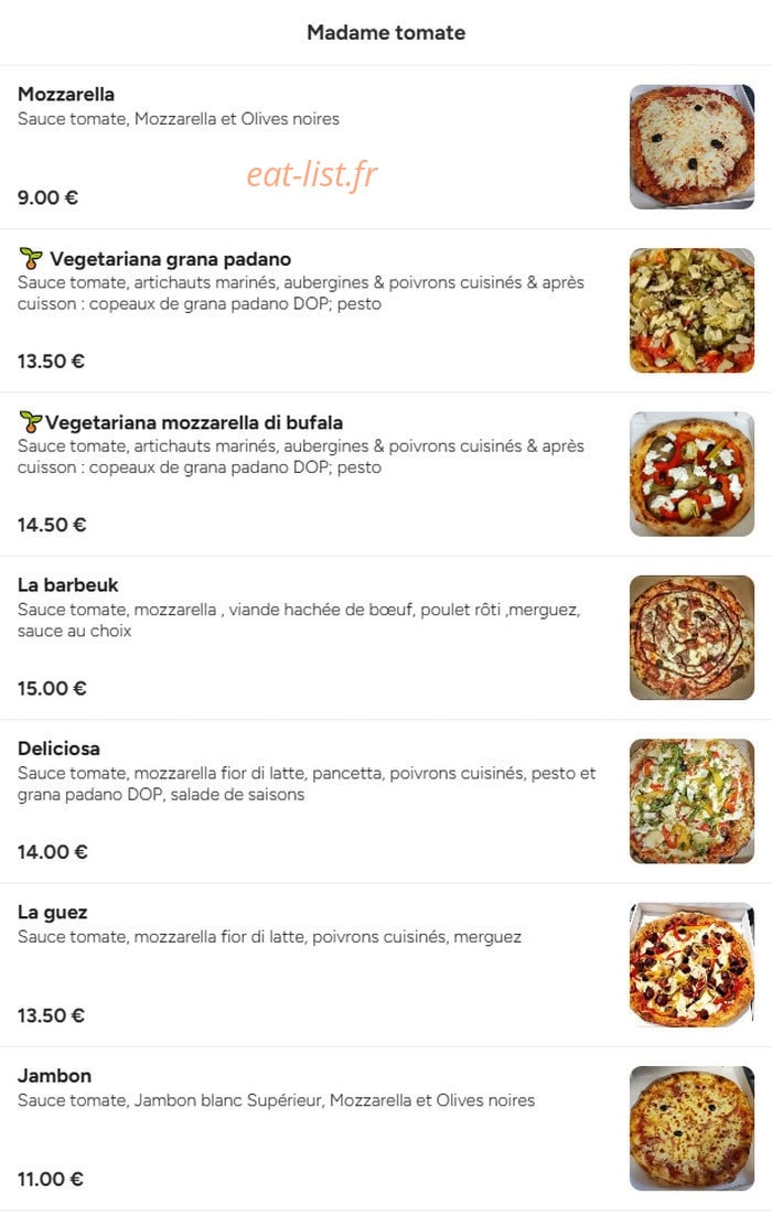 Madame pizza — carte page 2