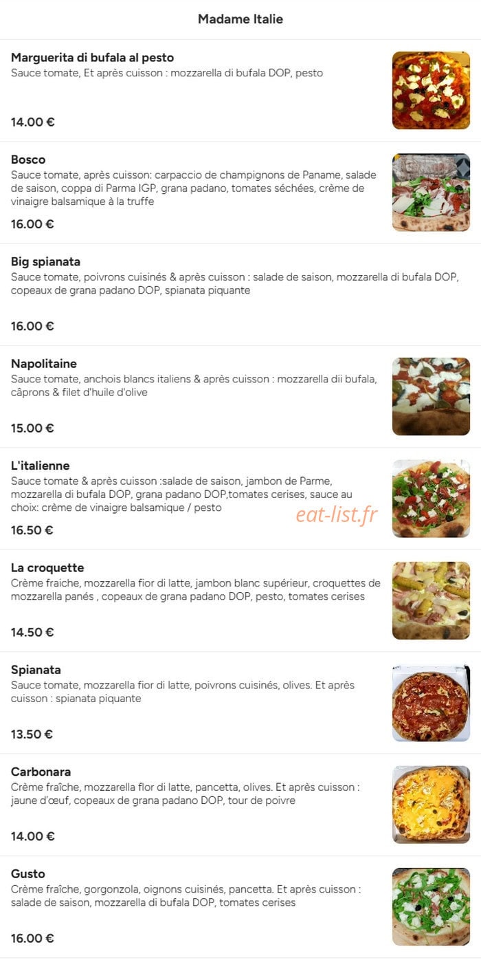 Madame pizza — carte page 8