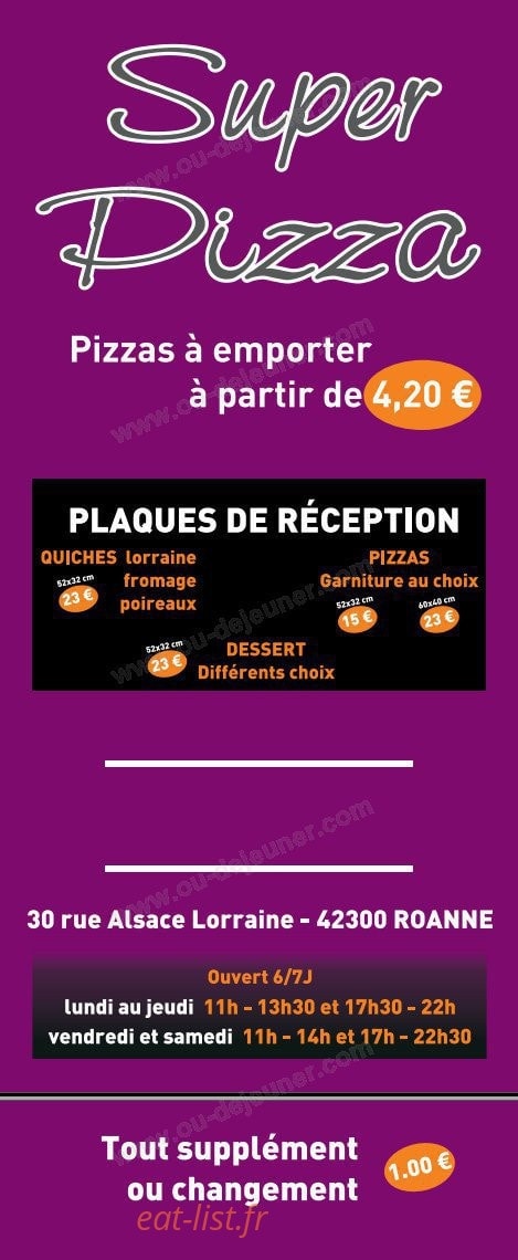 Super Pizza — carte page 1