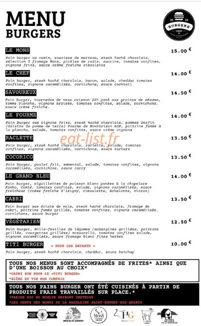 Burgers chef — carte page 1
