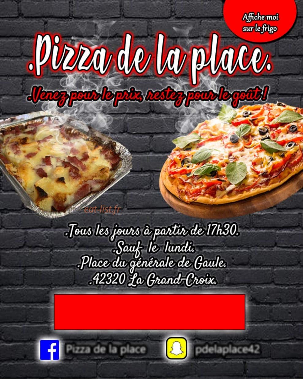 Pizza De La Place — carte page 1
