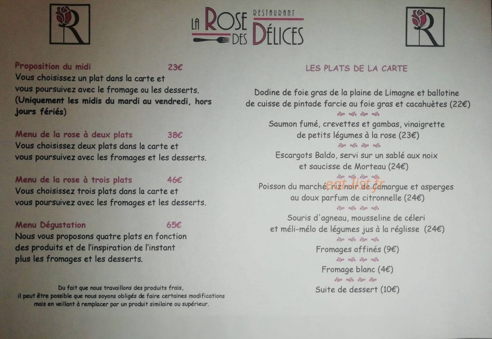 La Rose des Délices — carte page 1