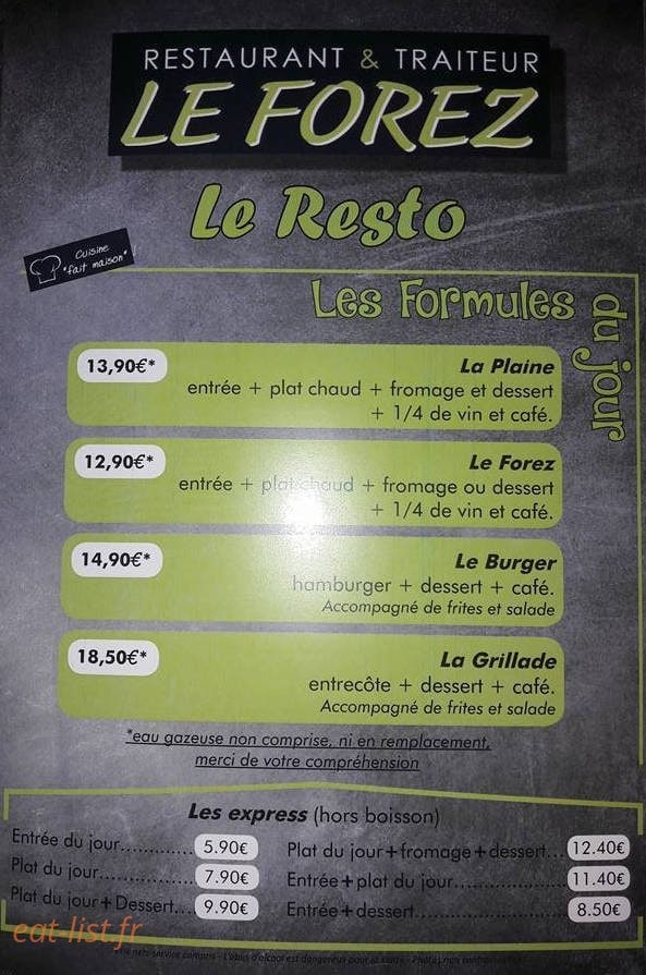 Restaurant le Forez — carte page 1