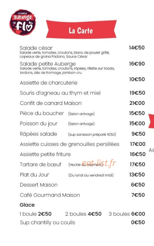 La Petite Auberge de Flo — carte page 1