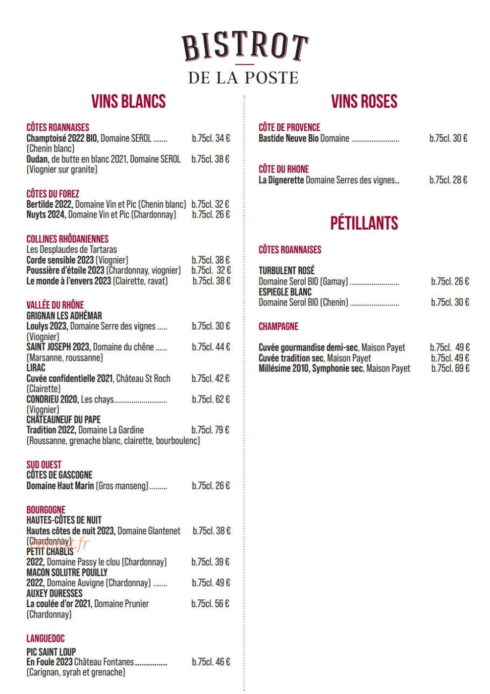 Bistrot de la Poste — carte page 3