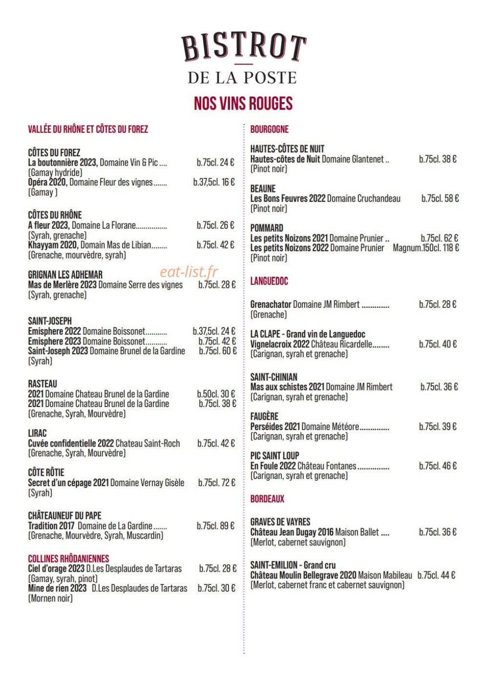 Bistrot de la Poste — carte page 2