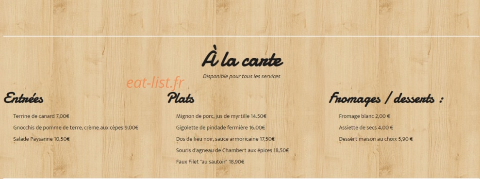 La Table Paysanne — carte page 1