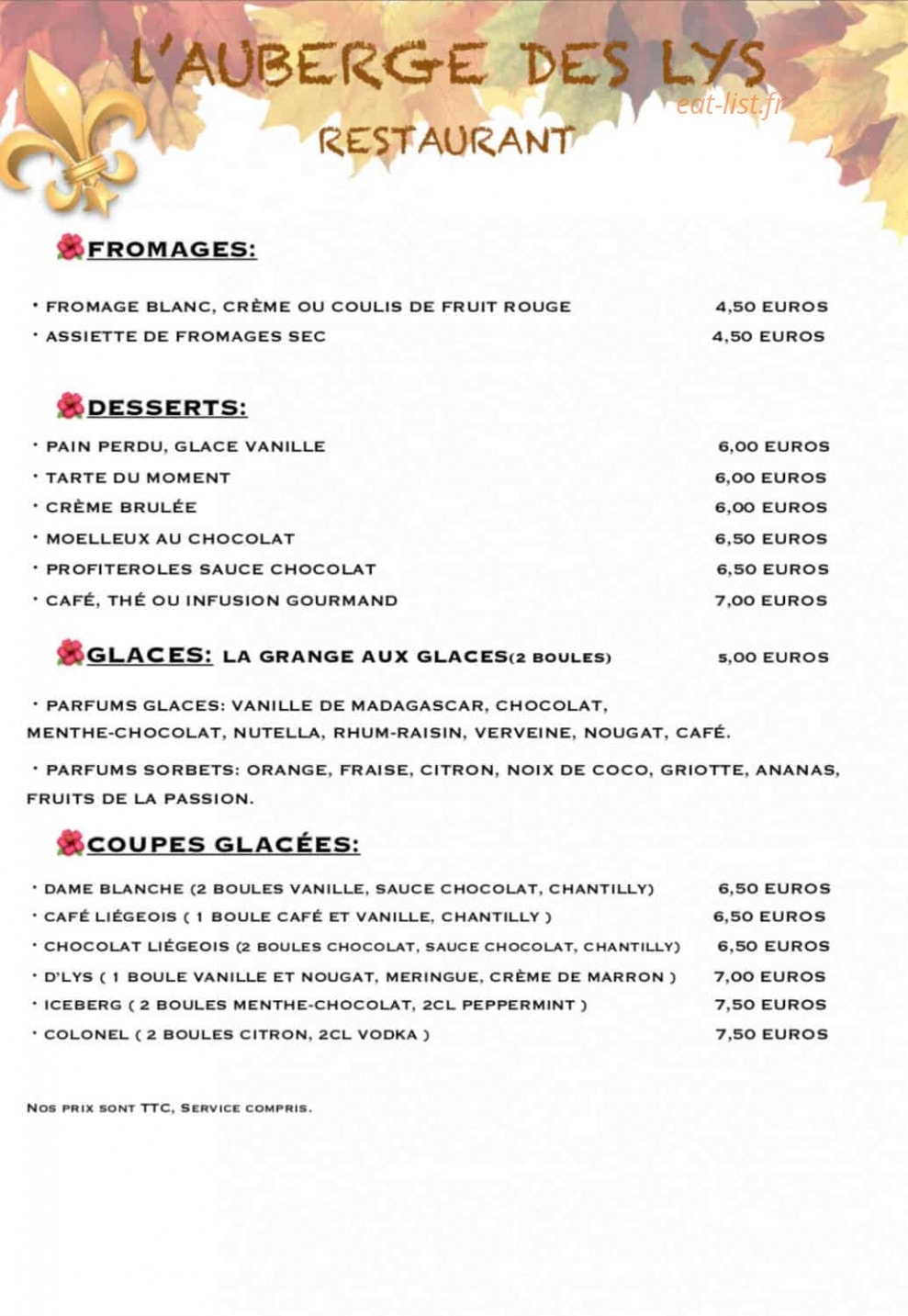 L'Auberge des Lys — carte page 6