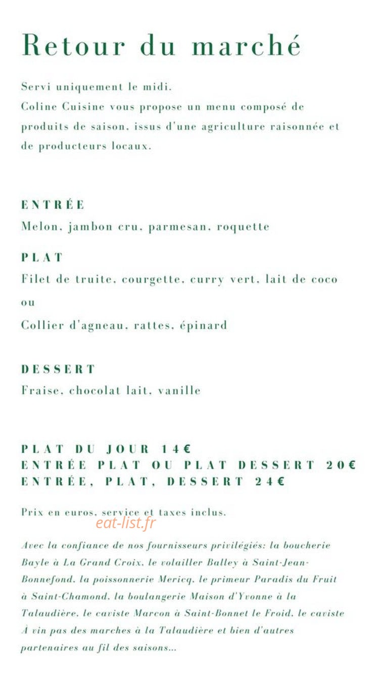 Coline Cuisine — carte page 1