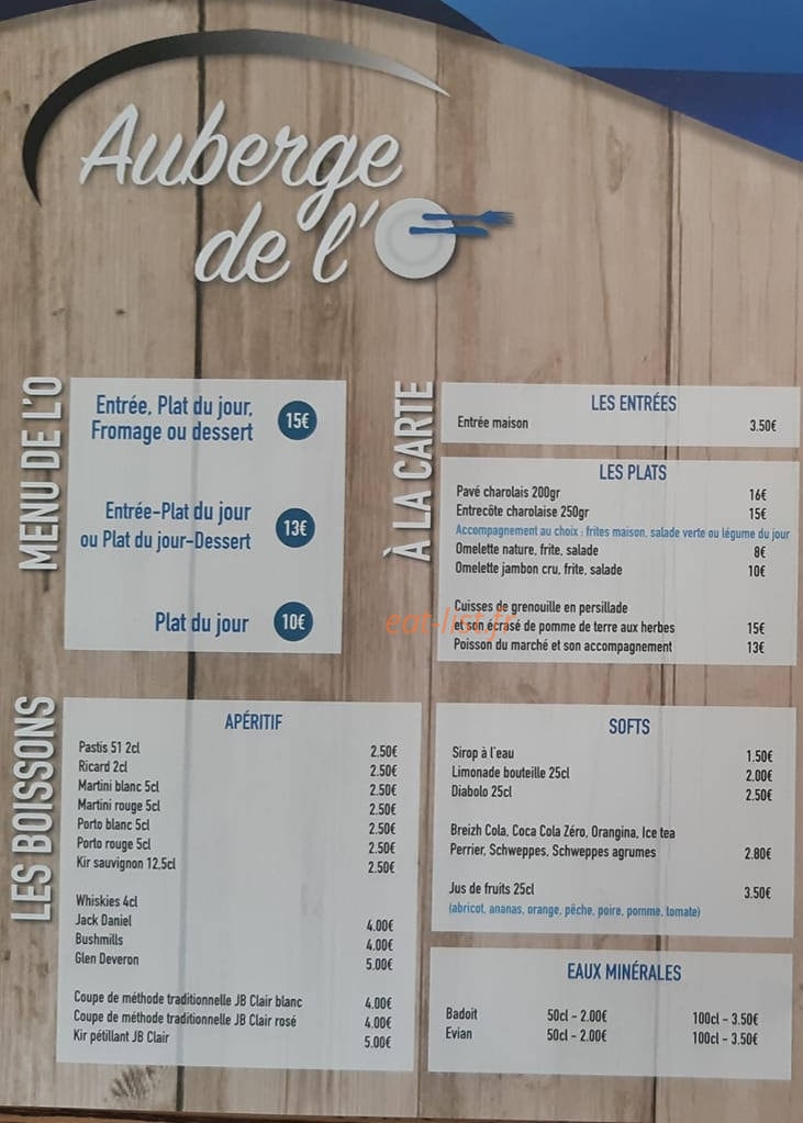 Auberge de l'O — carte page 1