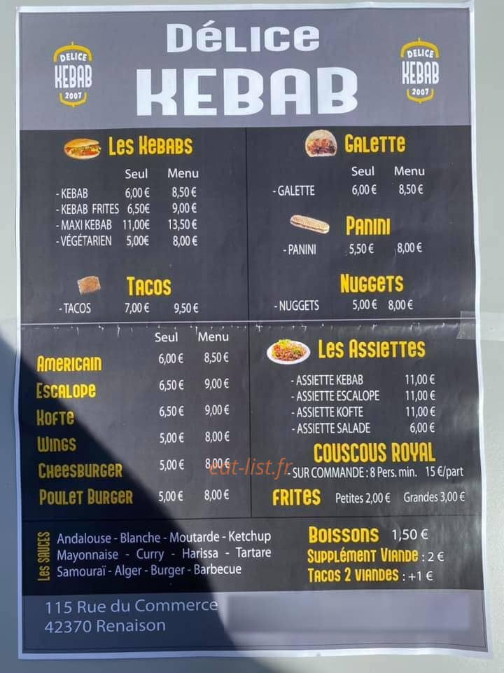 Délice Kebab — carte page 1