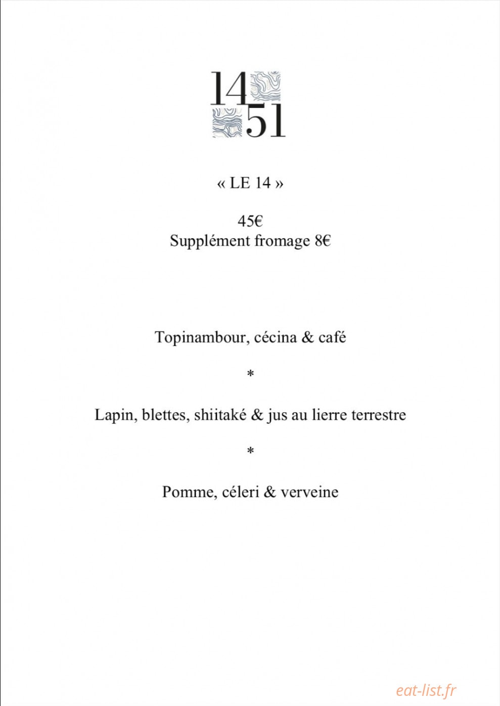Le Restaurant 1451 — carte page 2