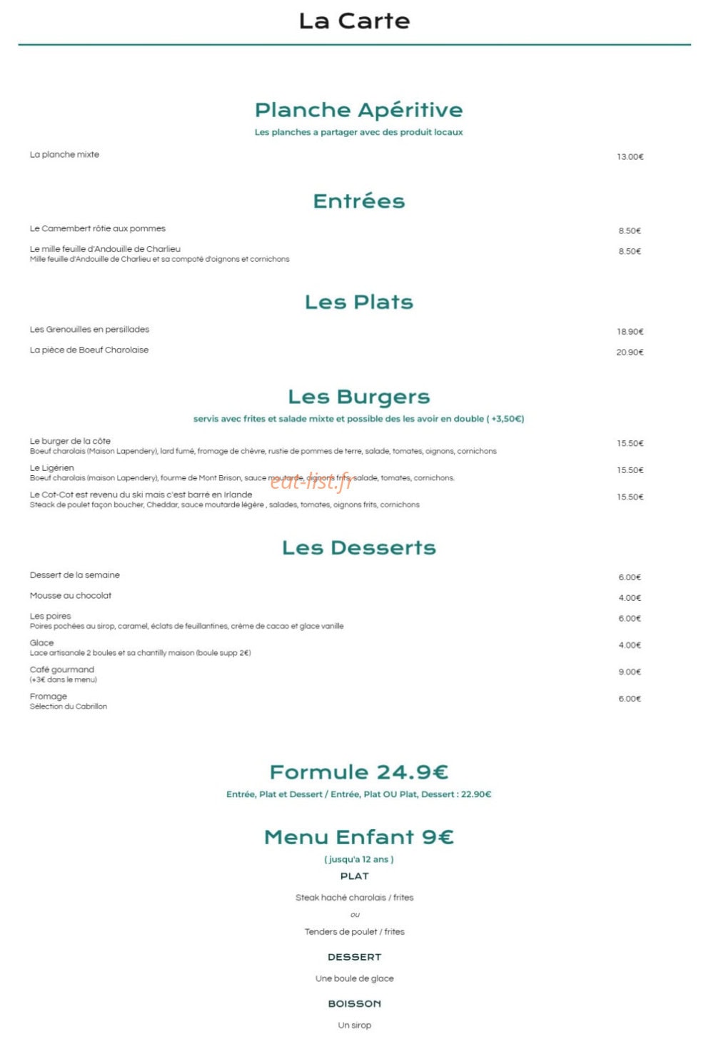 Carte et menu de L'Étal Saint Haonnois à Saint Haon le Vieux — La carte