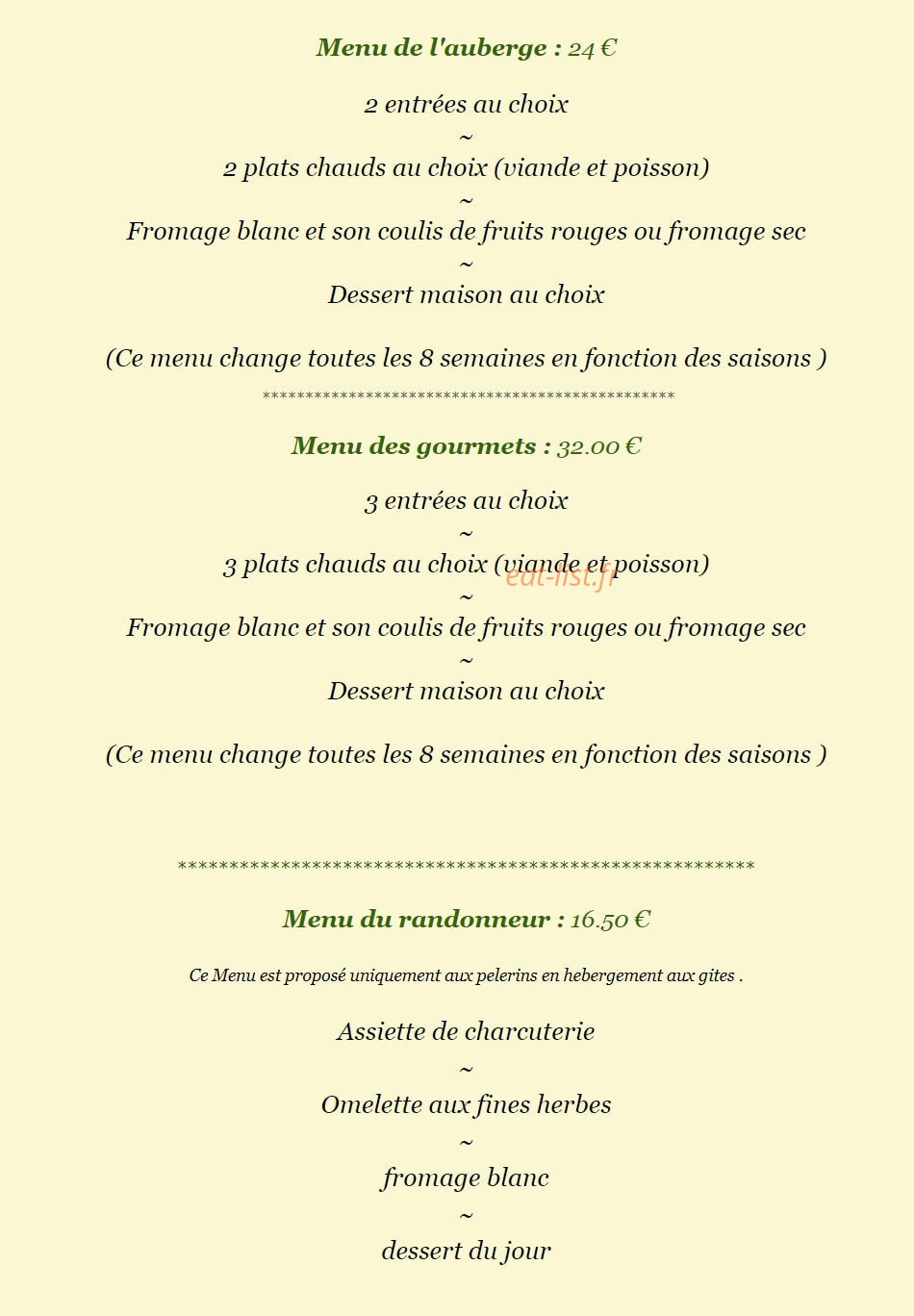Auberge du Marais à La Chapelle En Lafaye menu et photos