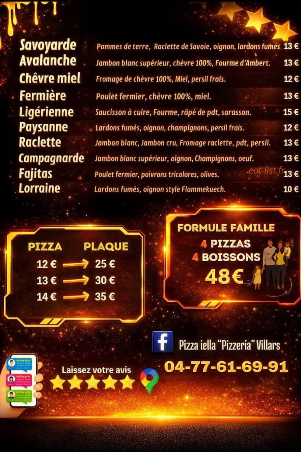 Carte et menu de Pizzaiella à Villars — Carte 2