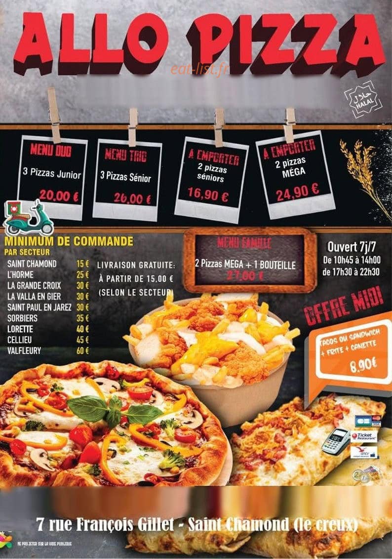 Allo Pizza 42 — carte page 1