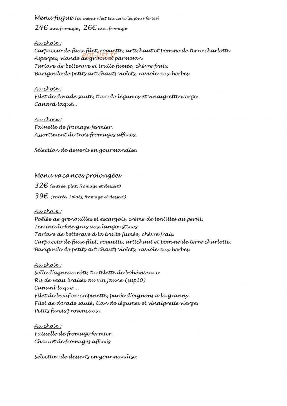 Au Fil Des Saisons — carte page 1
