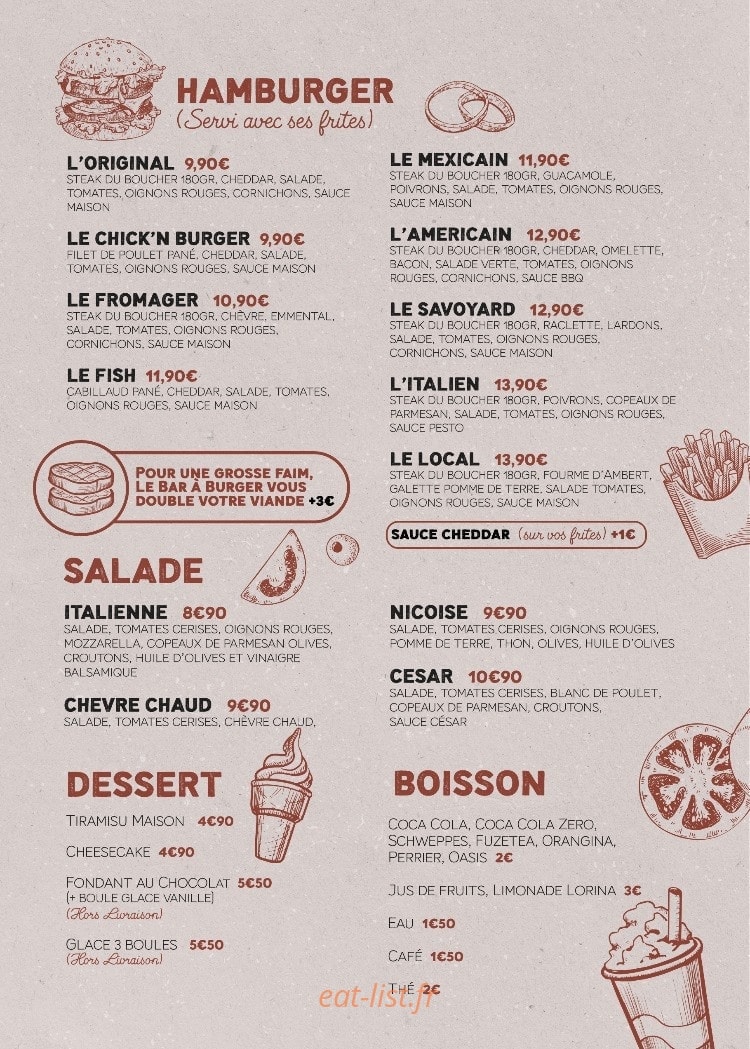 Bar à Burger — carte page 2