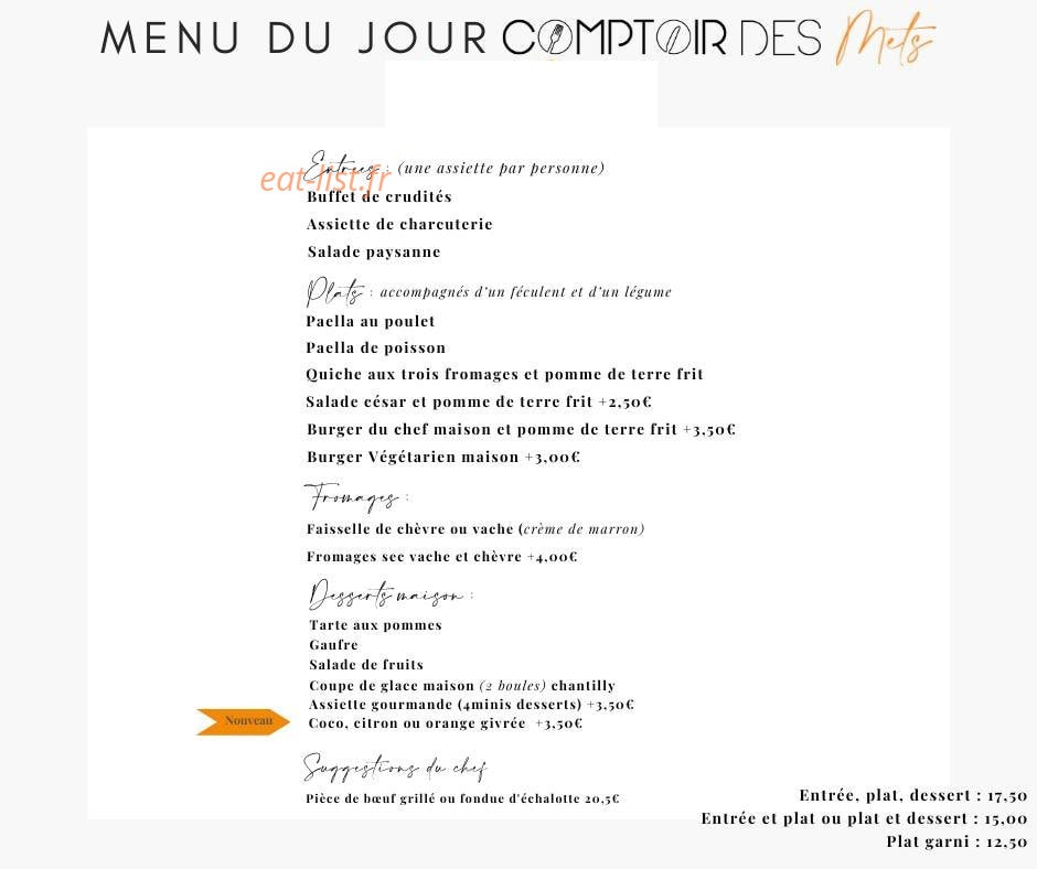 Comptoir des mets — carte page 1