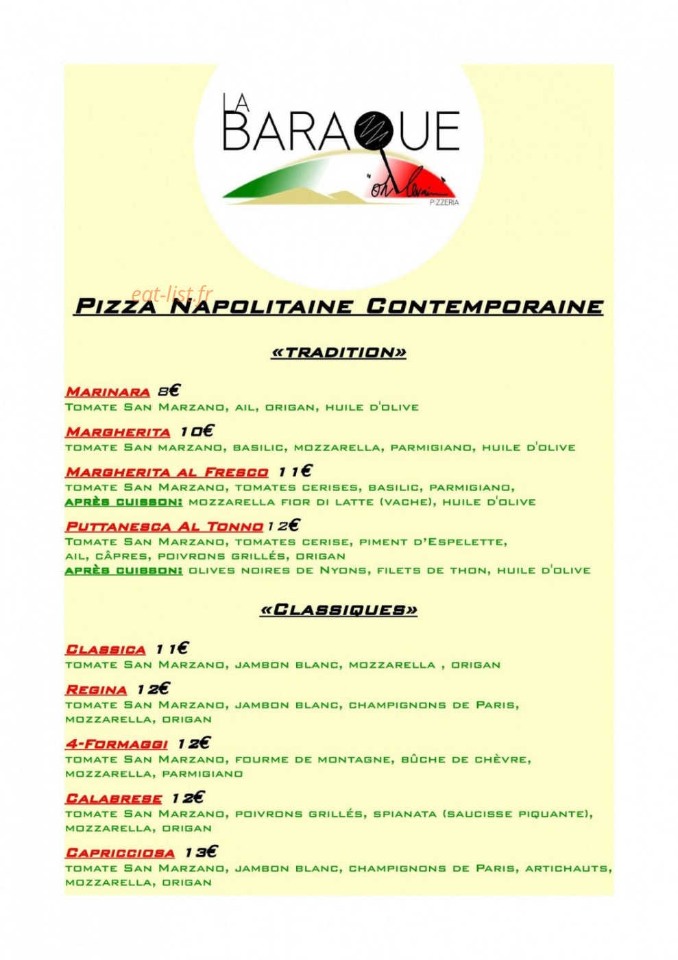 La Baraque Oh Levain — carte page 1
