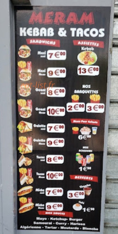 Meram Kebab — carte page 1